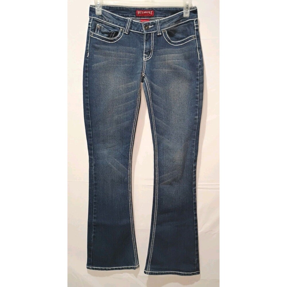 Red Rivet Jeans Womens 9 Bootcut Stretch Embroidered Pockets Denim Dark Wash